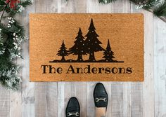 Greet your guests with a personalized family name doormat! This cheerful custom doormat comes with winter trees and your own last name, making it the life of the party at the front doorstep. Front Doorstep, Mat Ideas, Layered Rugs, Coir Doormat, Custom Doormat, Last Names, Life Of The Party, Winter Trees, Natural Brown