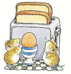 two hamsters are standing in front of a toaster with bread on it and one is eating