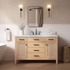 Camila bathroom vanity from ARIEL Bath exudes relaxed refinement with airy cane detailing, natural color, and rattan decorated doors. This bathroom vanity with sink give the storage cabinet a beautiful and rustic appearance that fits in perfectly with your home decor. The premium natural solid white oak veneer, texture and elegant detailing are an excellent choice for those looking to achieve a modern yet organic look. Oak Veneer Texture, Decorated Doors, Veneer Texture, White Oak Veneer, Bathroom Vanity With Sink, Vanity With Sink, White Quartz Countertop, Marble Vanity Tops, White Vanity