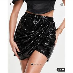 Nwt 4th & Reckless Black Sequin Wrap Skirt. Lined With Elastic Waist. 100% Polyester. Elastic Waist 14.5” And Length 16.5” Laying Flat. Still Full Price On Asos. Black Sequin Skirt, Blue Mini Skirt, Ruffle Mini Skirt, Disco Outfit, Holiday Party Dresses, Sequin Mini Skirts, Sequin Mini, Black Mini Skirt, Party Looks