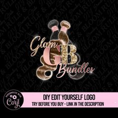 the logo for glame and b bundle is shown on a black background with gold glitter