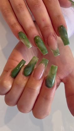 Green Nails Ideas Simple, Jade Nails, Green Acrylic Nails, Hands Art, Colorful Nails, Green Nail