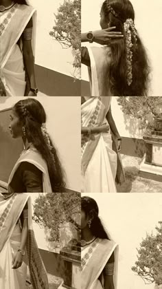 an old fashion photo of a woman with long hair wearing a sari and holding a tree in her hand