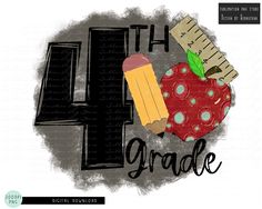 the fourth grade logo is shown with an apple, ruler and pencils on it