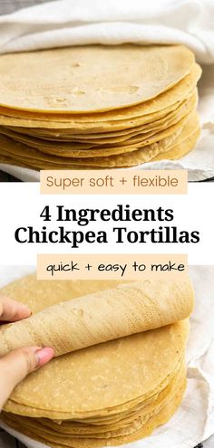 four ingredient chicken tortillas stacked on top of each other with text overlay