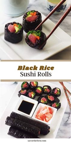 Black rice sushi rolls? ​ ​Yes, and they are so good! ​ ​I know that white sushi rice is the traditional version but I have been seeing sushi rolls made with brown rice so why not black rice?