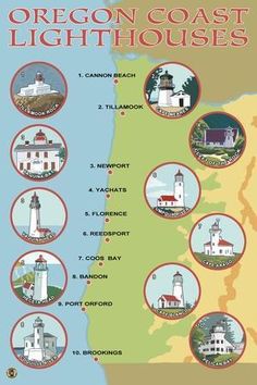 the oregon coast lighthouses map is shown