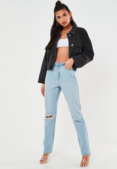 80s Denim Jacket, 80s Denim, Double Denim, Nice Style, Black Denim Jacket, Pinterest Fashion, Girly Fashion, Edgy Outfits