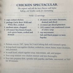 an open book with instructions on how to cook chicken spectacular in it