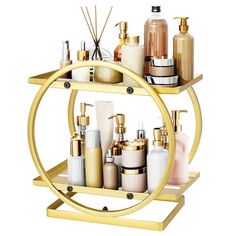 iMounTEK gold perfume display stand combines luxury aesthetics with practical functionality, featuring a unique arch shape on each side that adds a classic, architectural element to any decor. Its two-tier design provides ample storage space for perfumes, cosmetics, bath products, or even small cakes and treats, ensuring they are easily accessible and visible. Constructed from premium carbon steel, this organizer is durable, sturdy, rustproof, and waterproof, ensuring long-lasting use. Easy to a Makeup Rack, Makeup Organizer Countertop, Luxury Aesthetics, Bathroom Countertop Organizer, Makeup Shelves, Kitchen Countertop Organization, Makeup Counter, Perfume Display, Perfume Organization