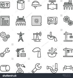 the set of icons for construction and repair in black and white stock photo, royalty