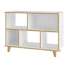 Minetta 5-Shelf Mid Century Low Bookcase, White Feature:- Mid Century - Modern- Free Standing Bookcase for Living Room and Bedroom Organization Upon Assembly, Measures: 35.43 in. Length, 25.78 in. Height, 14.96 in. Depth. Recommended for a 42" TV. Includes 3 Open Shelving Spaces, and 2 Closed-backend Shelves. This Low Bookcase can be Used as a Bookshelf, or Have a Dual Function as an Entryway or Sideboard. Features all different cubby sizes. Cubbies are fixed. Solid Wood Splayed Legs for Fashion Low Bookshelves, Bookcase Tv Stand, Mid Century Bookcase, Beautiful Furniture Pieces, Bookcases For Sale, 5 Shelf Bookcase, Bookcase Design, Furniture Bookshelves