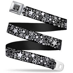 Seatbelt Belt, Black And White Stars, Buckles Fashion, Wings Logo, Fashion Belts, White Belt, Seat Belt, Chrome Plating, Black Silver