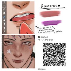 three different types of eyes and lips with qr code in the bottom right corner