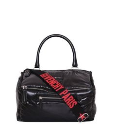 GIVENCHY MEDIUM PUFFY PANDORA BLACK RED LOGO TOTE MESSENGER BAG  BB05250383-001  #GIVENCHYPANDORA #TotesShoppers Givenchy Bag, Gym Bag, Black Red