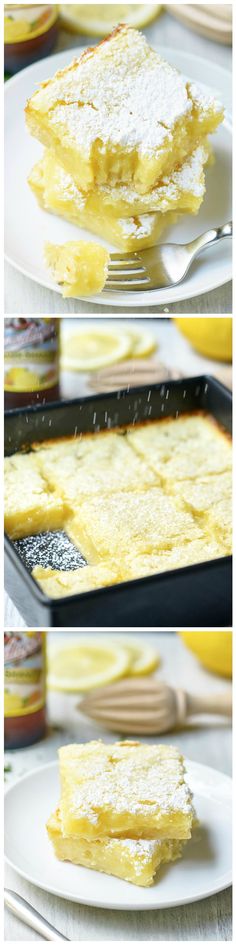 three different views of food being prepared on plates and in pans, with text overlay that reads how to make lemon cake