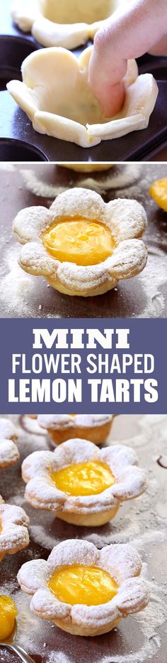 mini flower shaped lemon tarts on a baking sheet