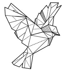 an origami bird is shown in black and white, with lines on it