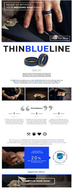 the website design for thin blue line, an online store that sells jewelry and watches