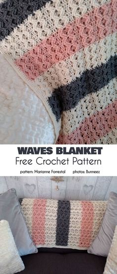 a crocheted blanket is shown with the text, waves blanket free crochet pattern