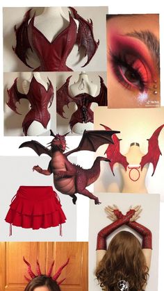 a collage of photos showing different types of clothing and accessories, including dragon wings