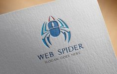 the logo for web spider is shown on a white paper with blue lettering and an image of a crab