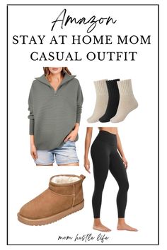 Looking for stay at home mom outfits that are both cozy and stylish for the fall or winter? This collage features a half zip ribbed tunic, leggings, booties, and warm socks—the perfect combination for an easy mom outfit that blends comfort and casual mom style. Whether you're lounging at home or heading out, this trendy mom outfit makes mom fashion effortless and chic. Ready to elevate your stay at home mom style with these must-haves? Shop now and discover the perfect balance of comfort and style for your everyday look! Stay At Home Mom Style, At Home Mom Outfits, Socks Over Leggings Outfit, Socks Over Leggings, Comfy Mom Outfits, Stay At Home Outfits, Leggings Booties, Trendy Mom Outfits