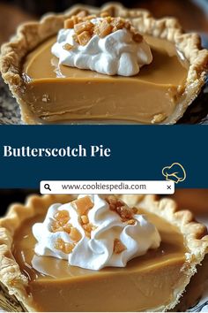 two pictures of a slice of butterscotch pie