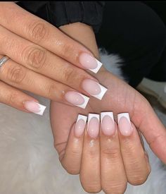 White Tip Acrylic Nails Squoval, Short White French Tip Acrylic Nails, Frenchtips Nails Acrylic, French Square Acrylic Nails, Short Square French Tip Acrylic Nails, Square Acrylic Nails French Tips, Nails Tips White, Square French Tip Acrylic Nails, Fake Nails White