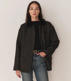 Pascual Wool Jacket - Charcoal Herringbone | DÔEN Sleep And Loungewear, Winter Days, Charcoal Color, Office Outfits, Wool Jacket, Santa Barbara, Jacket Tops, Herringbone, Wool Blend