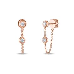 Bezel Diamond Chain Earrings in White Gold Rose Gold Diamond Earrings With Single Diamond, 14k Rose Gold Diamond Earrings With Diamond Accents, Rose Gold 14k Diamond Earrings With Accents, 14k Rose Gold Diamond Earrings With Single Cut Diamonds, Rose Gold Diamond Dangle Earrings, Rose Gold Diamond Accented Dangle Earrings, Rose Gold Diamond Accent Dangle Earrings, Bespoke Engagement Ring, Diamond Chain