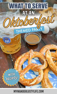 an oktoberfest themed party with pretzels and beer