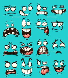 cartoon faces with different expressions on blue background - miscellaneous objects / character illustrations in adobe