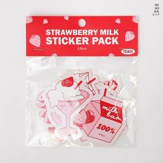 strawberry milk sticker pack in plastic bag