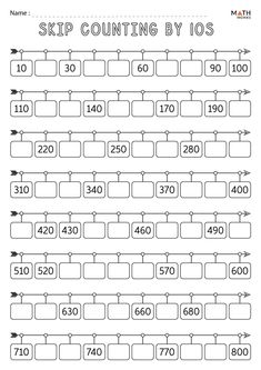 the printable worksheet for skip counting by 10s is shown in black and white