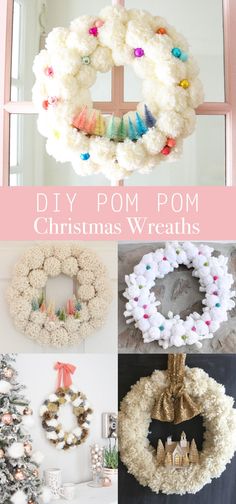 diy pom - pom christmas wreaths with text overlay