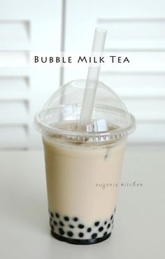 bubble milk tea in a plastic cup with a straw