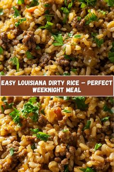 easy louisiana dirty rice - perfect weeknight meal with ground beef and fresh parsley