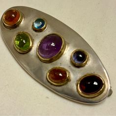 This Beautiful Brooch Was Purchased At Nieman Marcus In Early 2000’s. Signed By Designer Mark Spirito. Semi Precious Stones Highlighted In 18k Gold. Silver Multi-stone Brooches For Anniversary, Formal Silver Multi-stone Brooches, Silver Multi-stone Brooches, Nieman Marcus, Gold Brooch, Gold Brooches, Semi Precious Stones, Handmade Sterling Silver, Semiprecious Stones