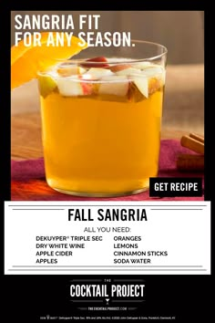 an advertisement for sangria's fall sangria recipe