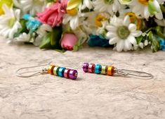 Multicolor Linear Earrings For Gift, Multicolor Hypoallergenic Minimalist Jewelry, Minimalist Multicolor Hypoallergenic Jewelry, Multicolor Linear Drop Earrings For Gift, Multicolor Linear Earrings Gift, Rainbow Round Beads Earrings For Gift, Rainbow Round Bead Earrings For Gifts, Rainbow Round Beaded Earrings As Gift, Minimalist Multicolor Dangle Earrings