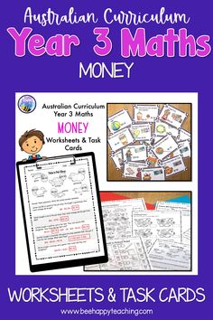 Year 3 Australian Money Works and Task Cards Maths Fractions, Place Value Worksheets, Math Rotations, Science Games, Money Math, Money Worksheets