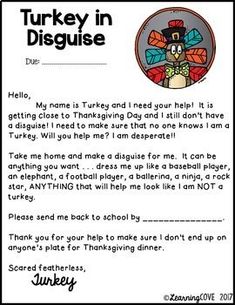 a turkey in disguise letter to someone who's not happy about thanksgiving or thanksgiving dinner