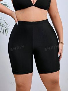 Waist Line:High Waist \nBottom Type:Shorts \nLength:Bermuda shorts \nColor:Black \nStyle:Casual \nPattern Type:Plain \nFabric:High Stretch \nSheer:No \nMaterial:Fabric \nComposition:82% Polyester \nComposition:18% Elastane \nCare Instructions:Machine wash, do not dry clean \nBody:Lined \n Swim Shorts, Bermuda Shorts, High Waist, Dry Clean, Swimming, Solid Color, High Waisted, Plus Size, Clothes For Women