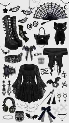 Goth clothes and goth accessories Gothic Collage, Grunge Prom, Collage Outfits, Alt Aesthetic, Goth Clothes, Goth Glam, Goth Accessories, Gothic Glam, Gothic Looks