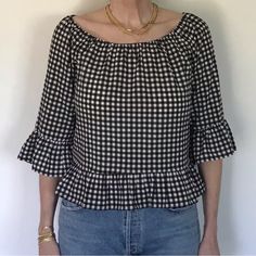 Sanctuary Gingham Shirt Nwot Size: Medium Colors: Black & White Armpit To Armpit: 21” Length: 21-1/2” Can Be Worn On Shoulders Or Off Adorable Ruffles At Sleeves & Hem Gingham Fitted Top For Fall, Fitted Gingham Tops For Fall, Fitted Gingham Tops For Day Out, Fitted Plaid Tops For Day Out, Chic Fitted Gingham Top, Casual Gingham Tops For Work, Gingham Shirt, Gingham, Ruffles