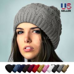 Great Shopping POM-POM Knit Slouchy Baggy Beanie Oversize Winter Hat Ski Cap Skull Women Solid, Womens Accessories French Beret Hat, Workwear Brands, Ponytail Beanie, French Beret, Ski Cap, Flower Hat, Winter Hats For Men, Sport Hat, New Chic