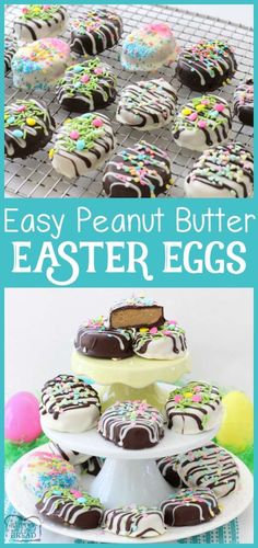 easy peanut butter easter eggs with chocolate frosting and sprinkles on top