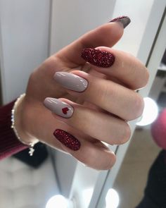 27 Hottest Maroon Red Nail Ideas To Try Right Now - 180 Emerald Nails, Valentine Nail Art, February Nails, Nail Designs Valentines, Nails 2023, Hot Nails, Heart Nails, Nail Arts, Valentine's Day Nails