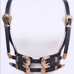 10 Off 1st Order On Pm Code: Elove4fashion Length - 35" Width - 3" Buckle Closure Polyurethane, Elastic, Mix Iron One Size Fits Most Vegan Leather Chunky Black And Gold Double Grommet Vegan Leather Wide Wide Leather Buckle Tags: Wide Waist Leather Western/ Cowboy Chain Corset Studded Vintage Rhinestone Crystal Buckle Bag Clincher Harness Suspenders Skinny Designer Elastic Stretch Chunky Black & Gold Belly Corset Harness, Black Leather Corset, Harness Fashion, Harness Belt, Statement Belt, Western Buckles, Buckle Bags, Corset Belt, Leather Corset